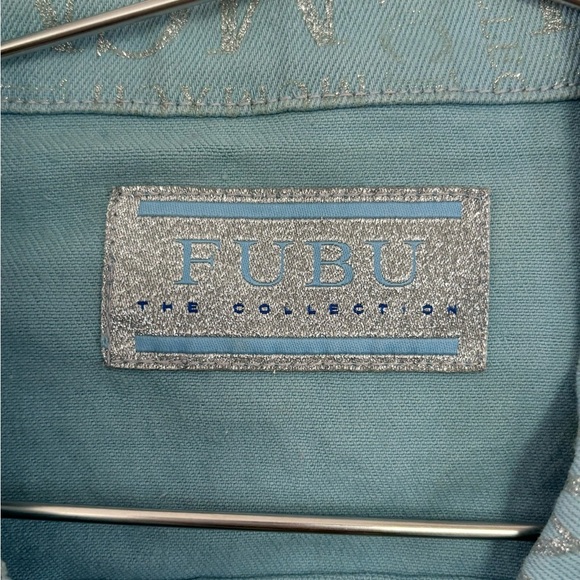 Rare Vintage Fubu Light Blue Denim Jacket Glitter Logo Womens size M - Picture 9 of 12